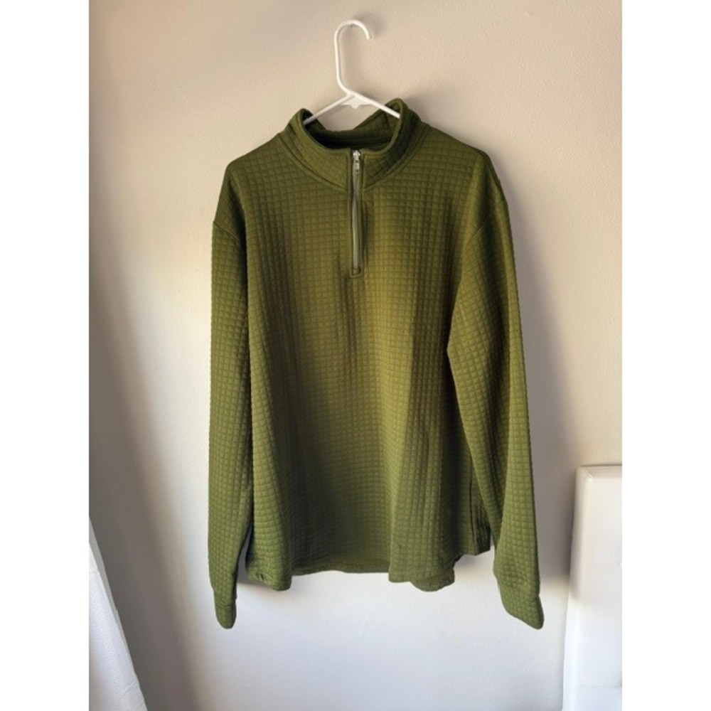 Unbranded Olive Green Grid Textured Quarter Zip Pullover Sweater Mens XL